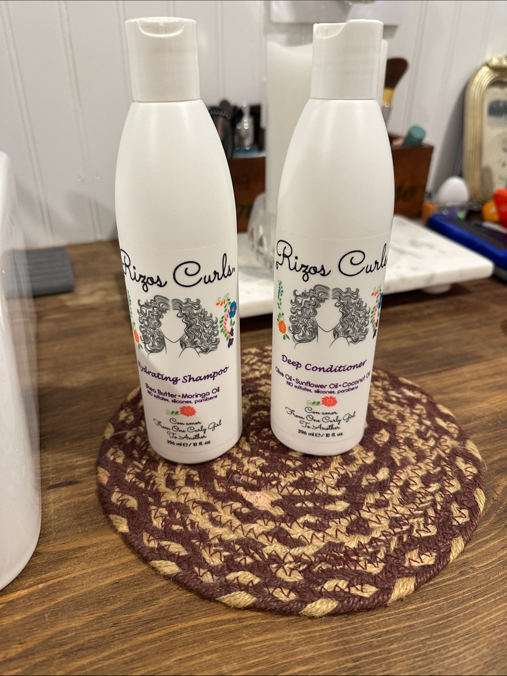 Rizos Curls Hydrating Shampoo and Conditioner.White
